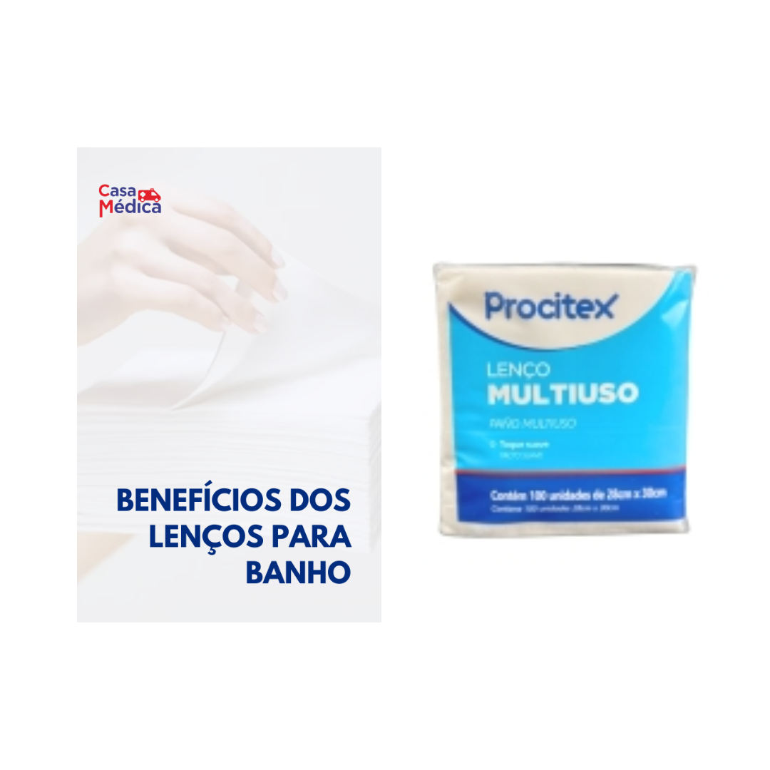 Kit 5un Lenço p/ Banho Multiuso 28x30cm 100un - Procitex + E-book Lenços para Banho (Procitex)