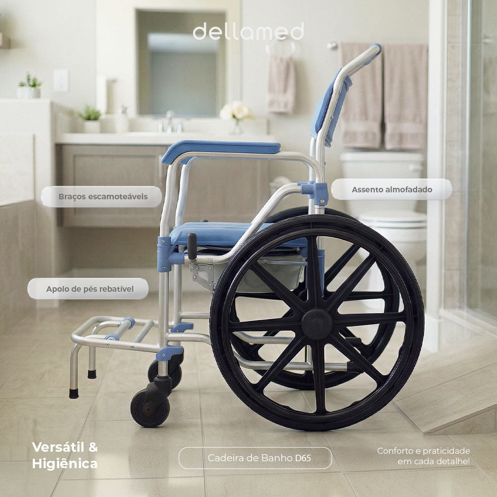 Cadeira de Banho D65 Desmontável em Alumínio até 150kg Assento 44cm - Dellamed