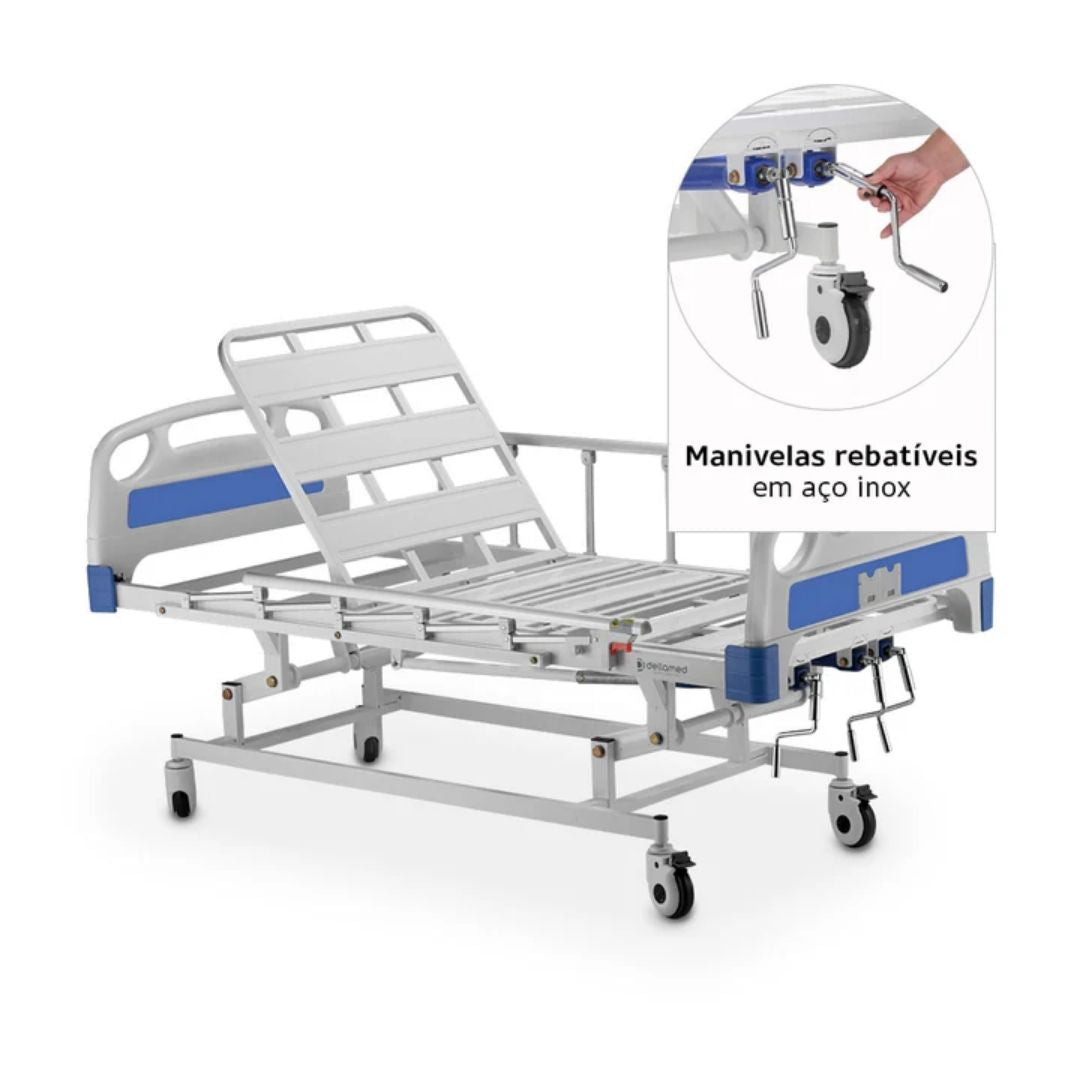 Kit Cama Hospitalar DX3 3 Movimentos até 200 Kg Dellamed + Colchão D33