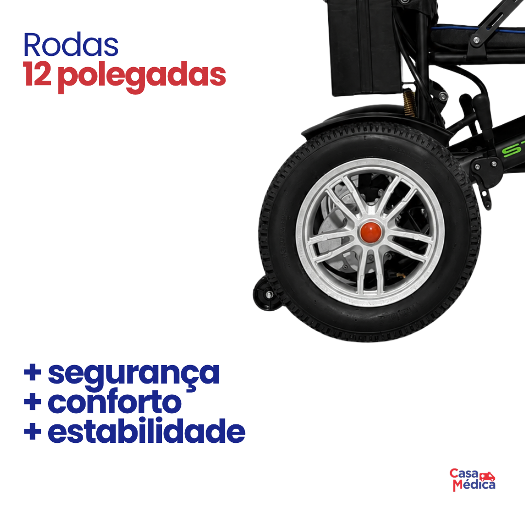 Cadeira de Rodas Motorizada Dobrável One - Rodas 12 Polegadas e Controle Remoto