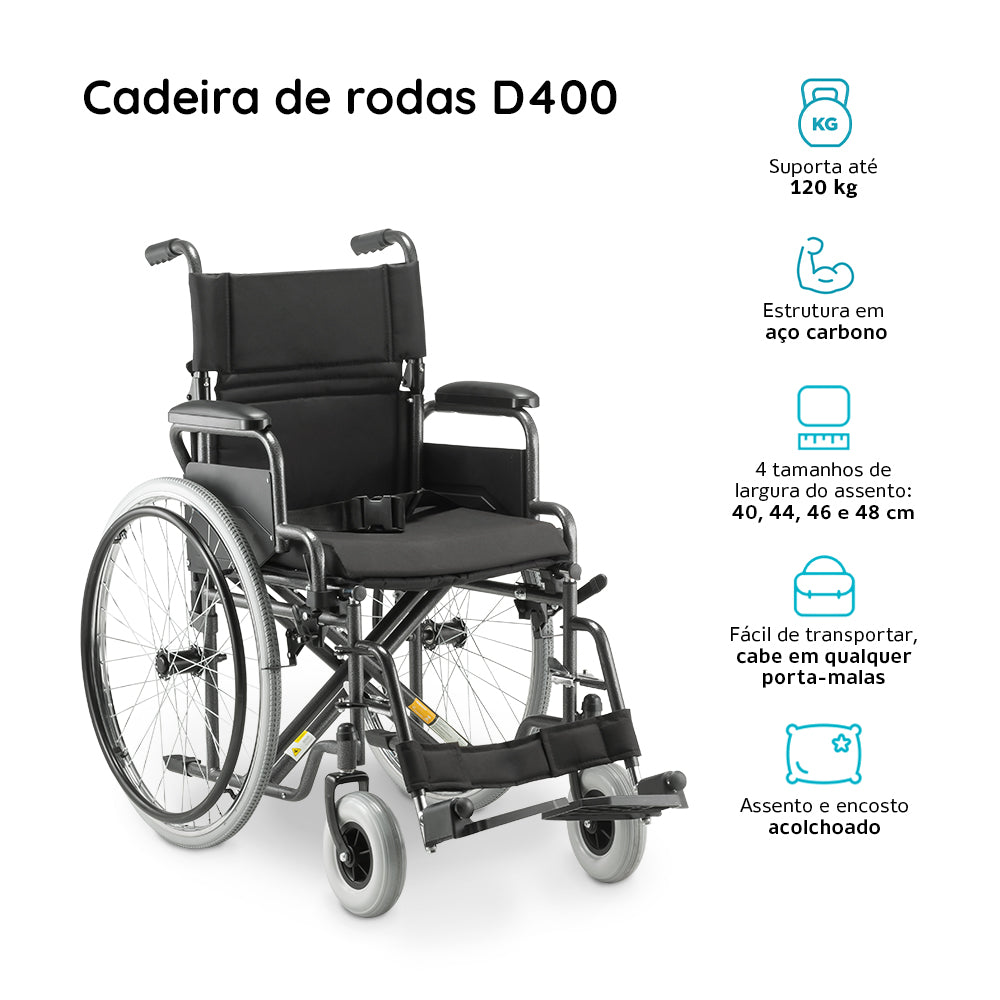 Cadeira de Rodas em Aço Carbono Dobrável D400 Dellamed