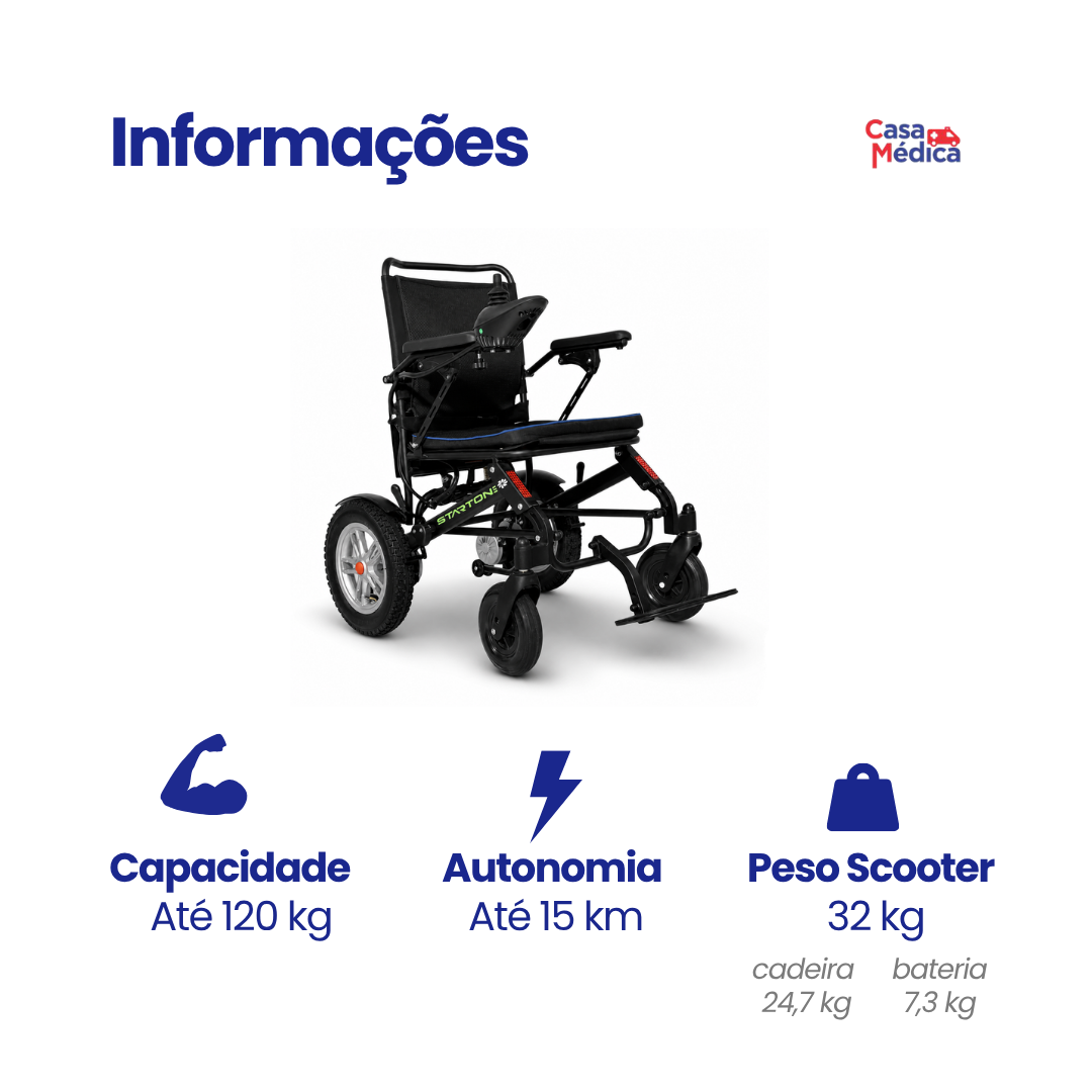 Cadeira de Rodas Motorizada Dobrável One - Rodas 12 Polegadas e Controle Remoto