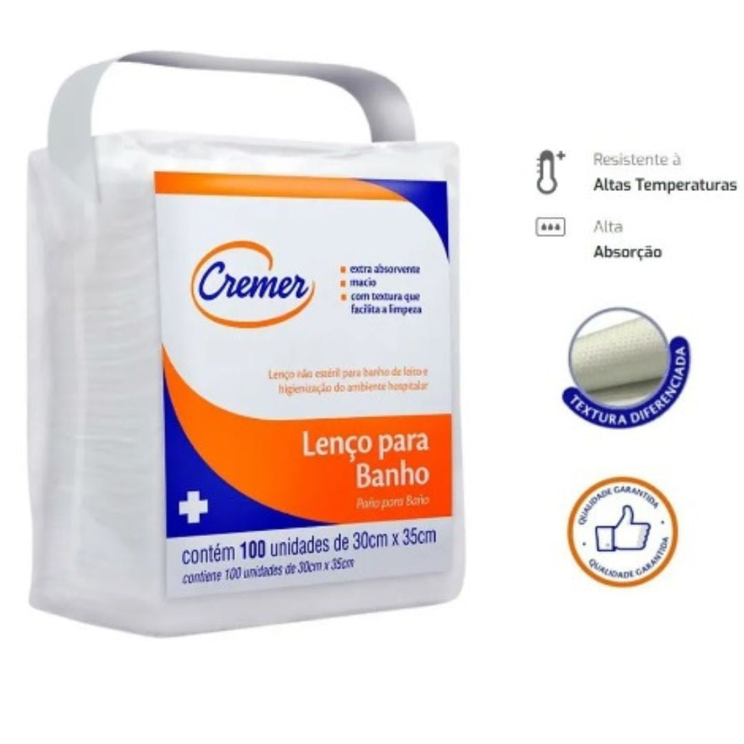 Lenço Para Banho e Higienização 30cm X 35cm Kit 3und Cremer + E-book