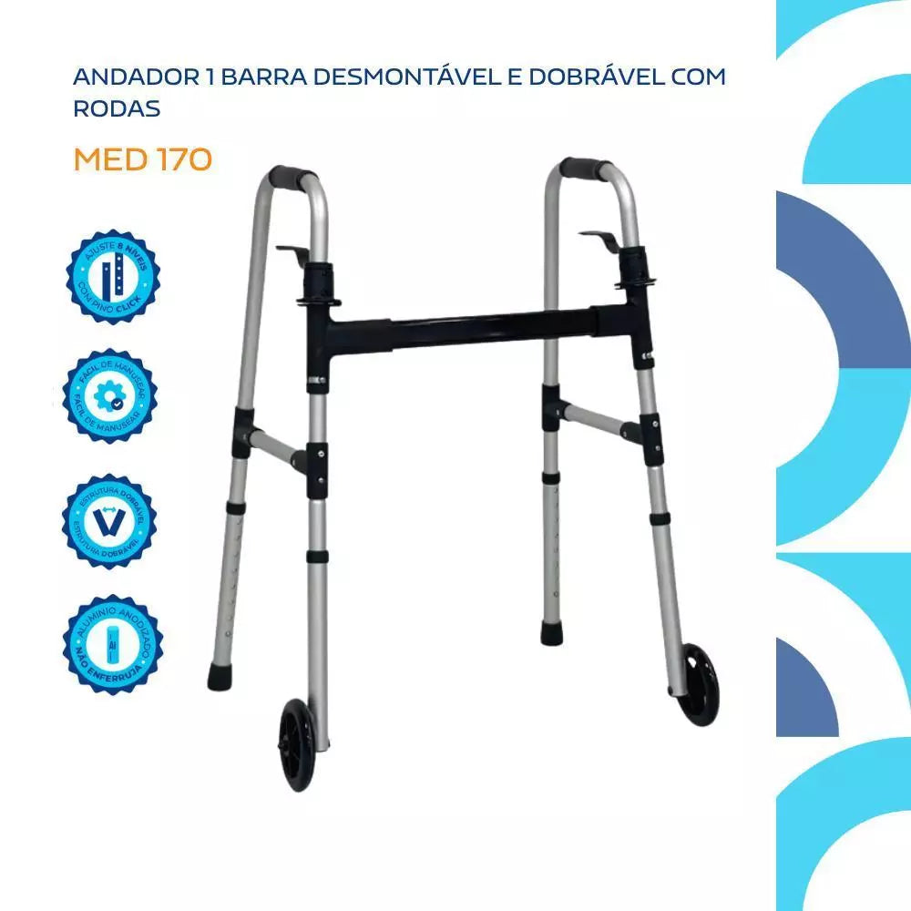Andador 1 Barra Desmontável e Dobrável - Live Well