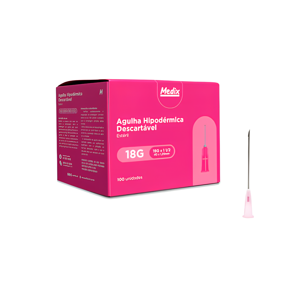 Agulha Hipodérmica 40x12 Rosa Descartável Cx 100un - Medix + E-book