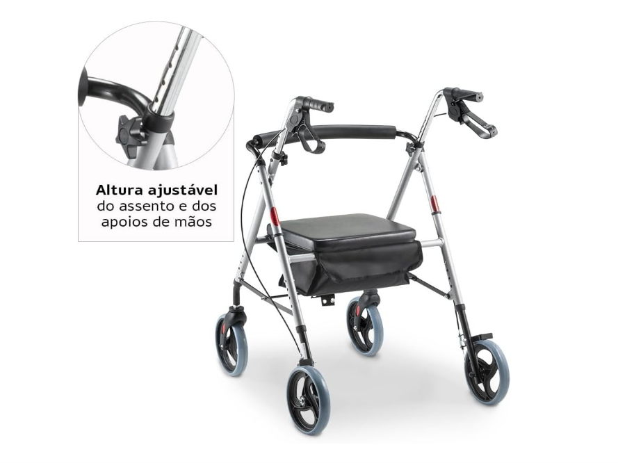 Andador c/ 4 Rodas Assento e Cesta D12 - Dellamed