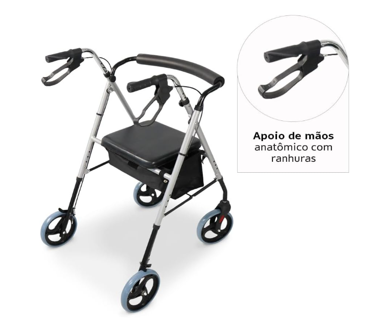 Andador c/ 4 Rodas Assento e Cesta D12 - Dellamed