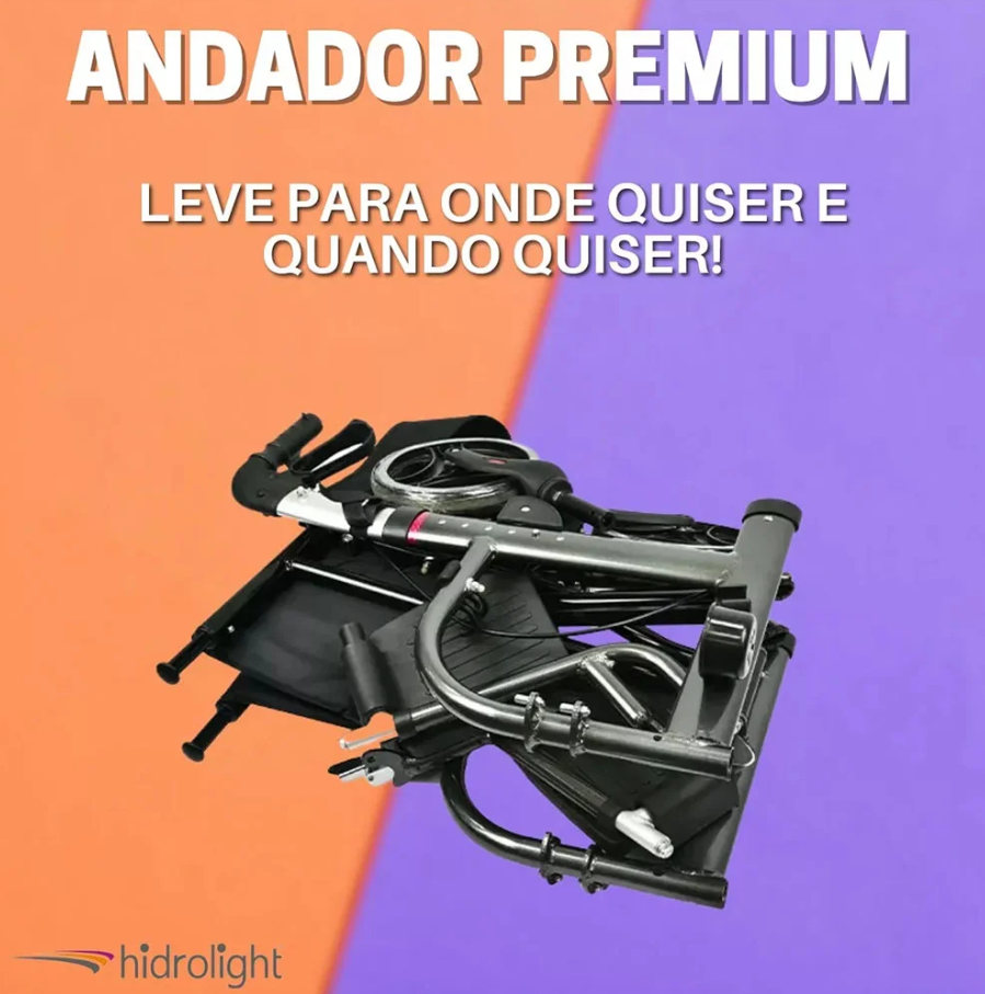 Andador Adulto Idoso 4 Rodas Dobrável Premium Hidráulico (SC303) - Hidrolight