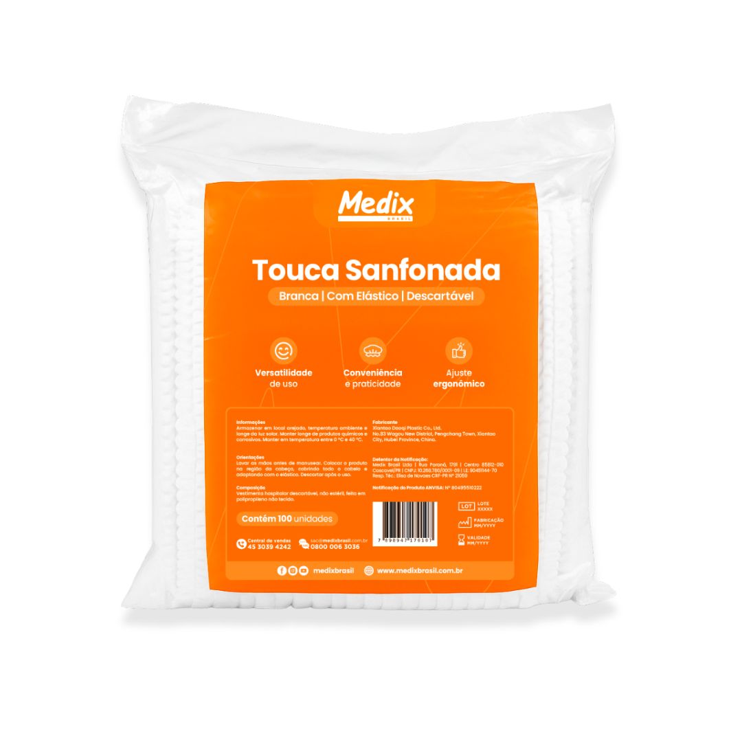 Touca Sanfonada Descartável C/ 100un - Medix + E-book