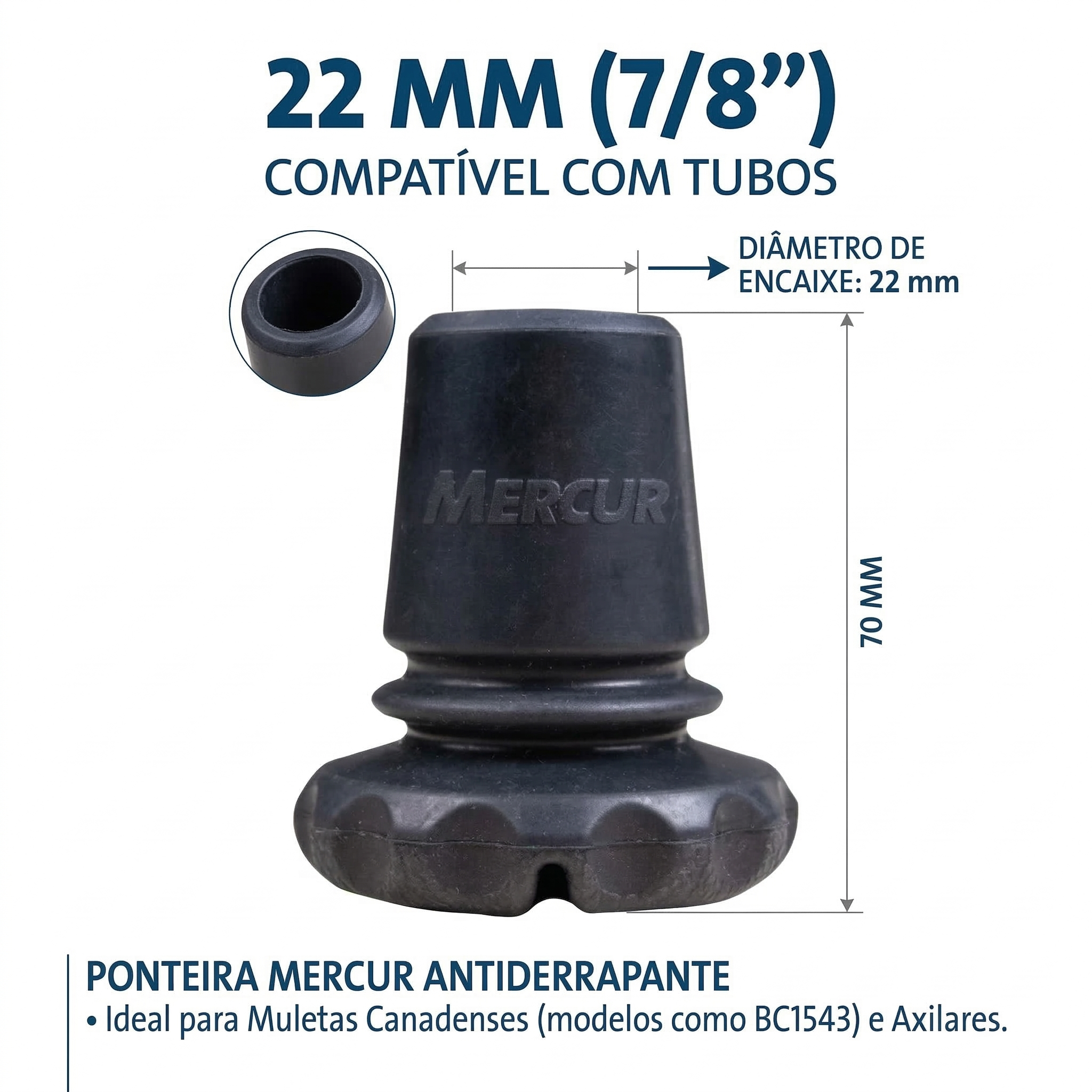 Ponteiras De Borracha P/ Muleta Axilar 7/8 BC1545 - Mercur + Ebook