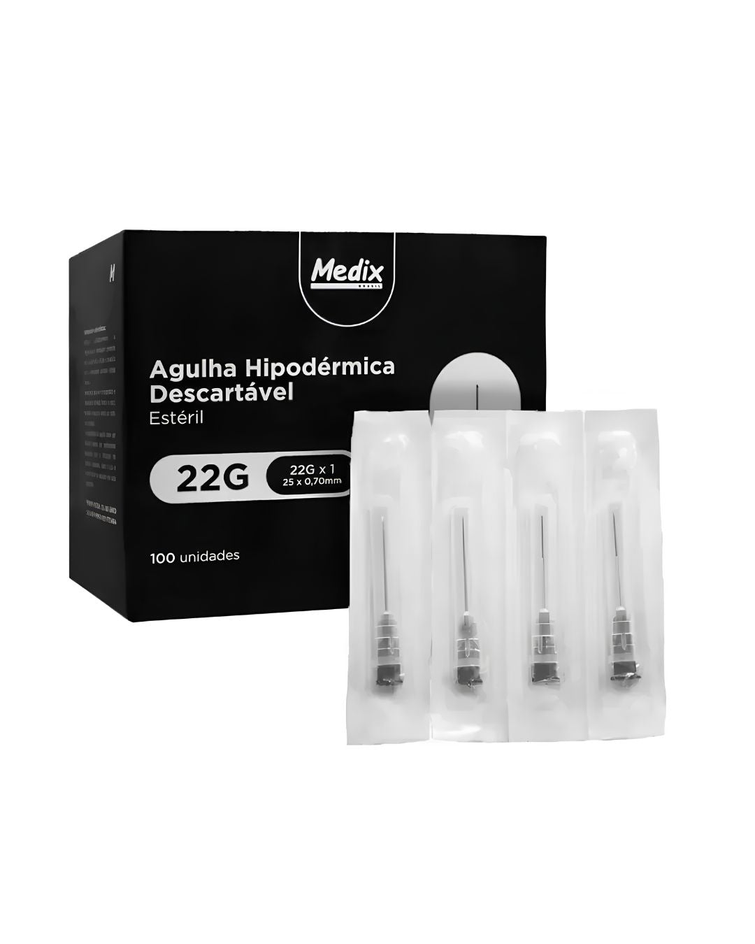 Agulha Hipodérmica Descartável 25x0,70mm 22G 100un Medix + E-book