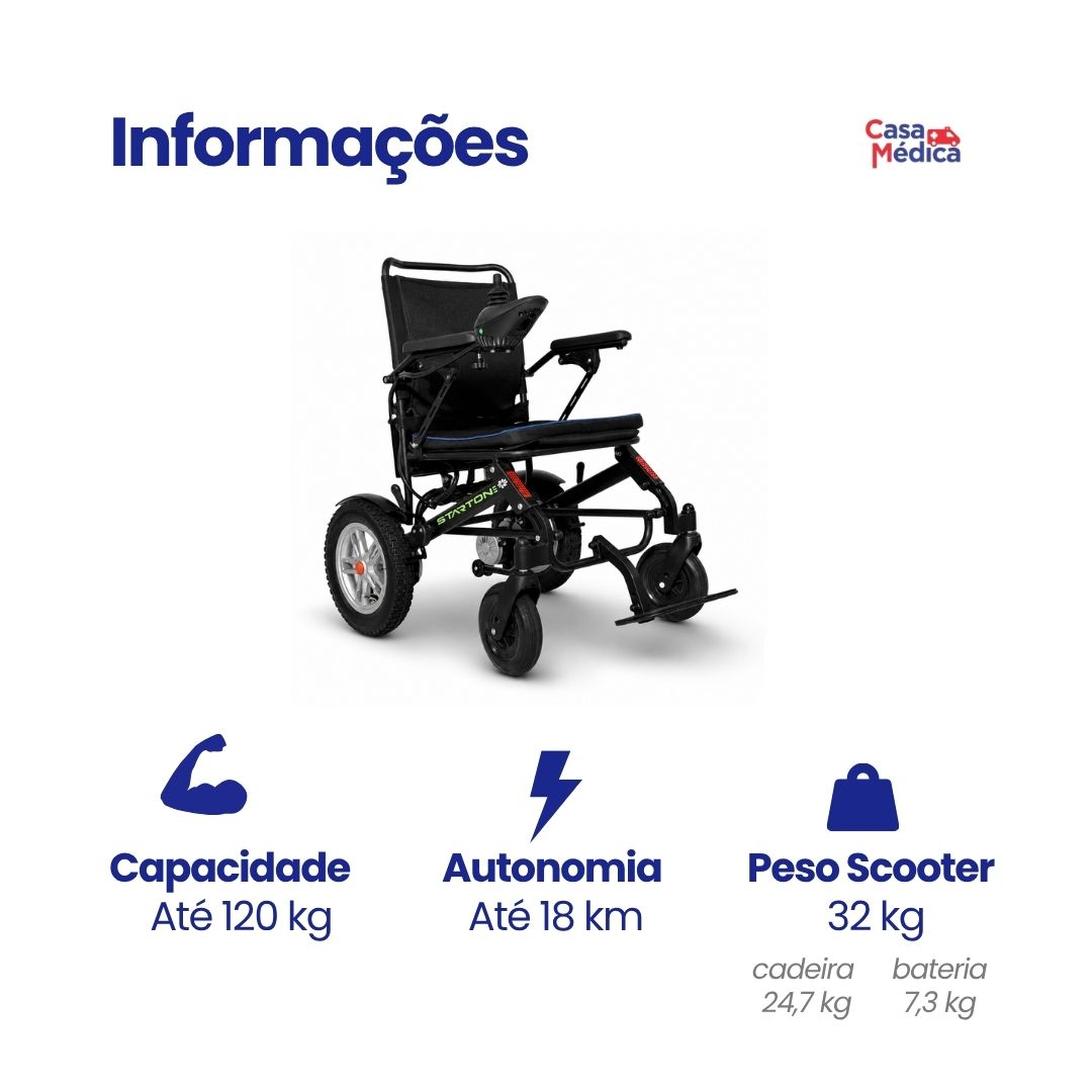 Cadeira de Rodas Motorizada Dobrável One - Rodas 12 Polegadas e Controle Remoto