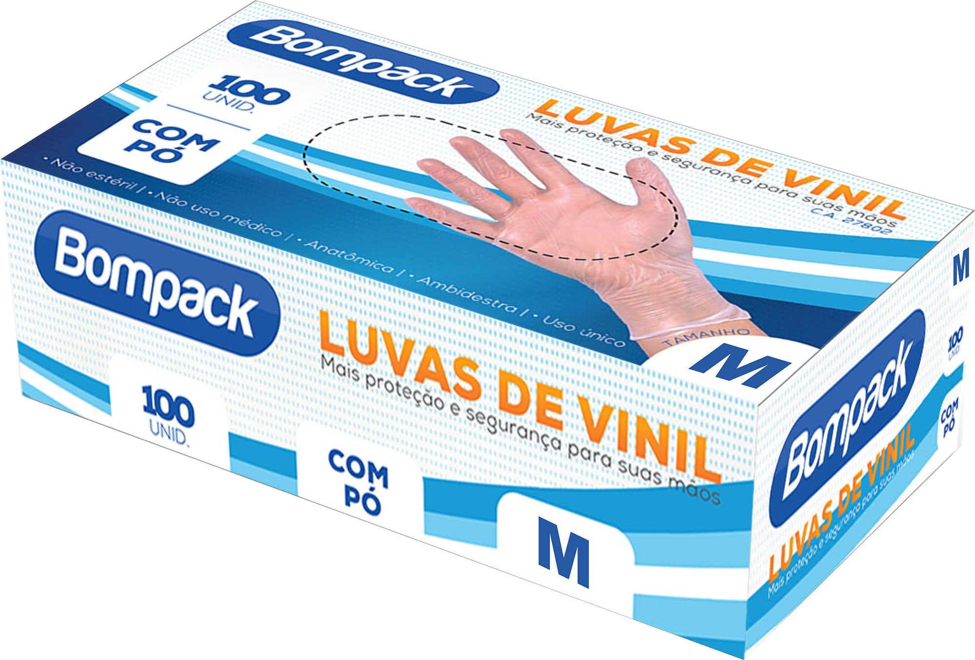 Luva Procedimento Vinil C/ 100uni Bompack