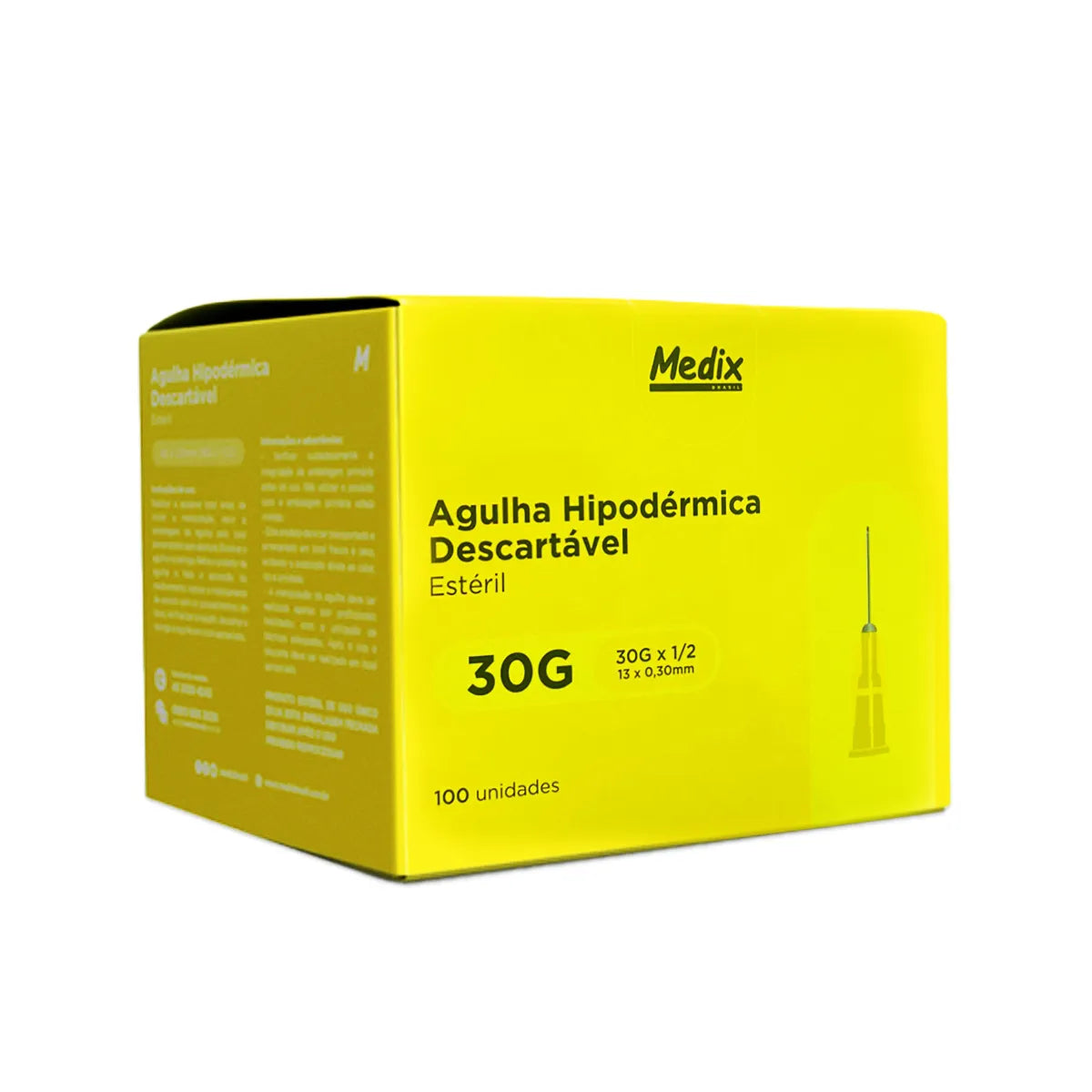 Agulha Hipodérmica Descartável 13x0,30mm Amarela Caixa C/ 100 Unidades Medix