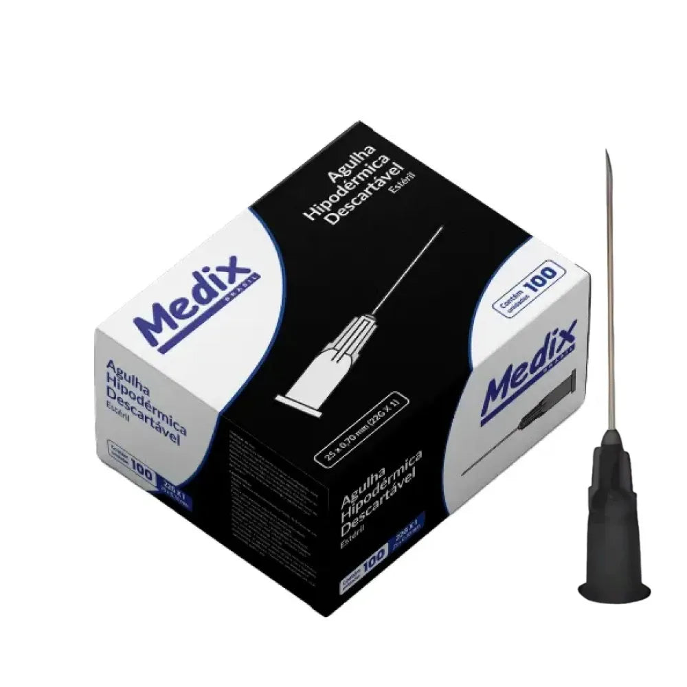 Agulha Hipodérmica Descartável 25x0,70mm 22G 100un Medix