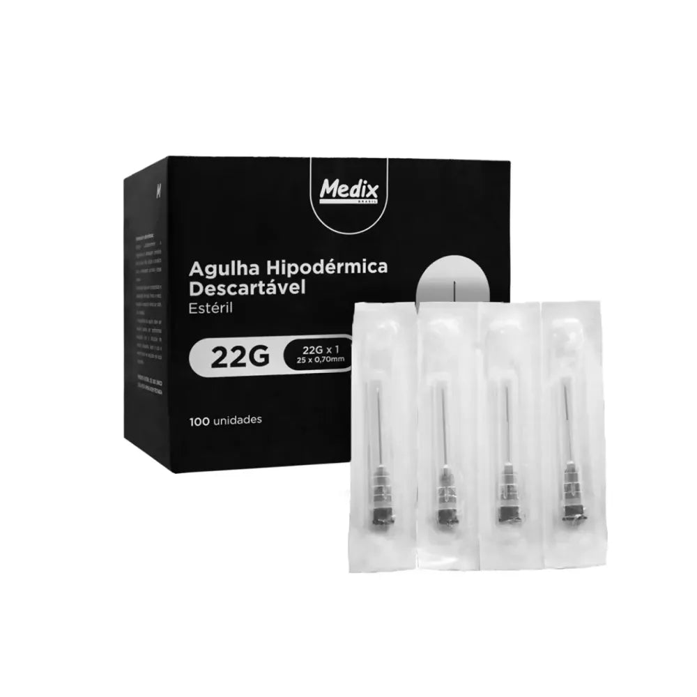 Agulha Hipodérmica Descartável 25x0,70mm 22G 100un Medix