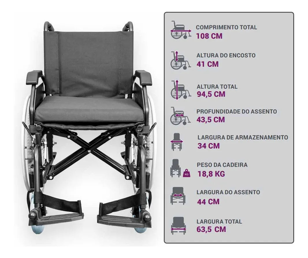 Cadeira de Rodas Dobravel Standard 125Kg - Hidrolight
