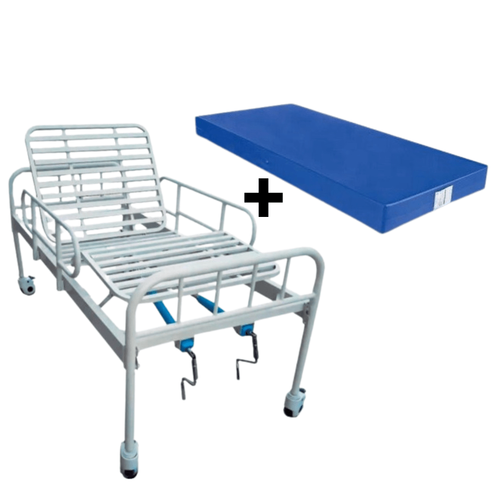 Cama Hospitalar Fawler Simples 2 Manivelas com Colchão Hospitalar D28 Dellamed