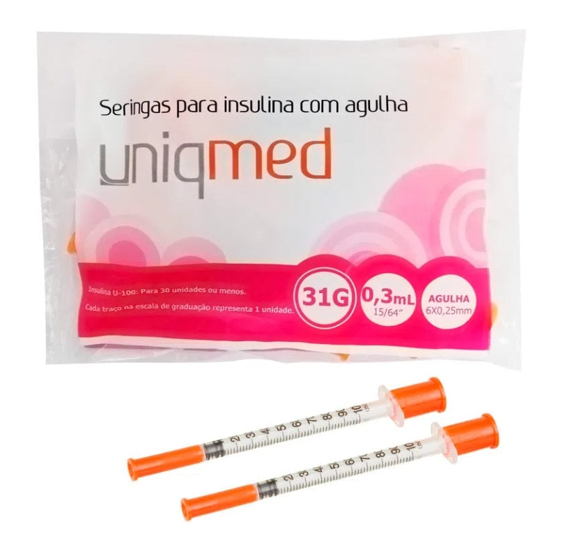 Seringa Descartável P/ Insulina Pct C/ 10uni U-100 Uniqmed