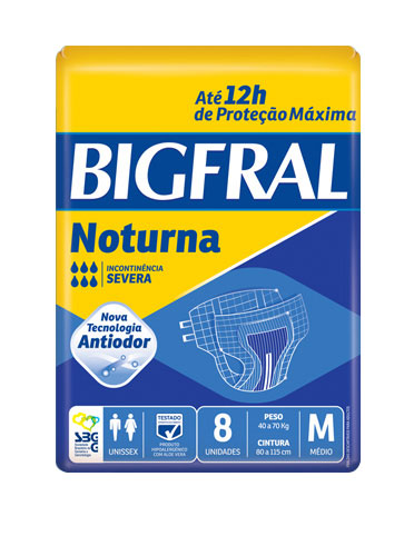 Fralda Descartável BigFral Noturna M com 08 Unidades