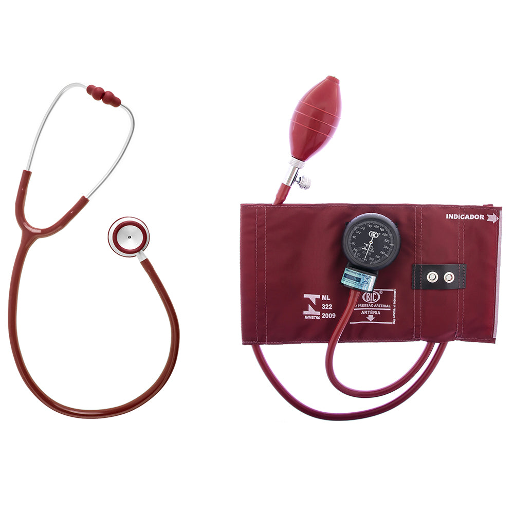 Aparelho de Pressão Adulto Metal com Estetoscópio Duo + Bolsa Vinho Bic