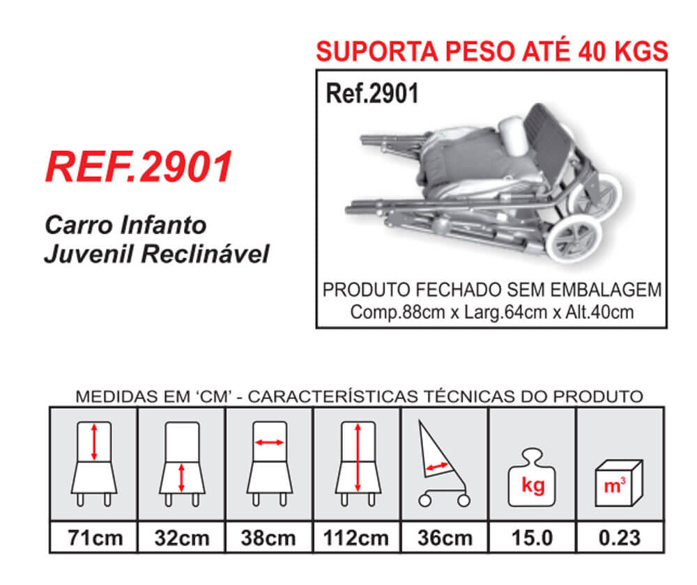 Carrinho Zeus Infanto Juvenil Reclinável 2901 até 40 kg