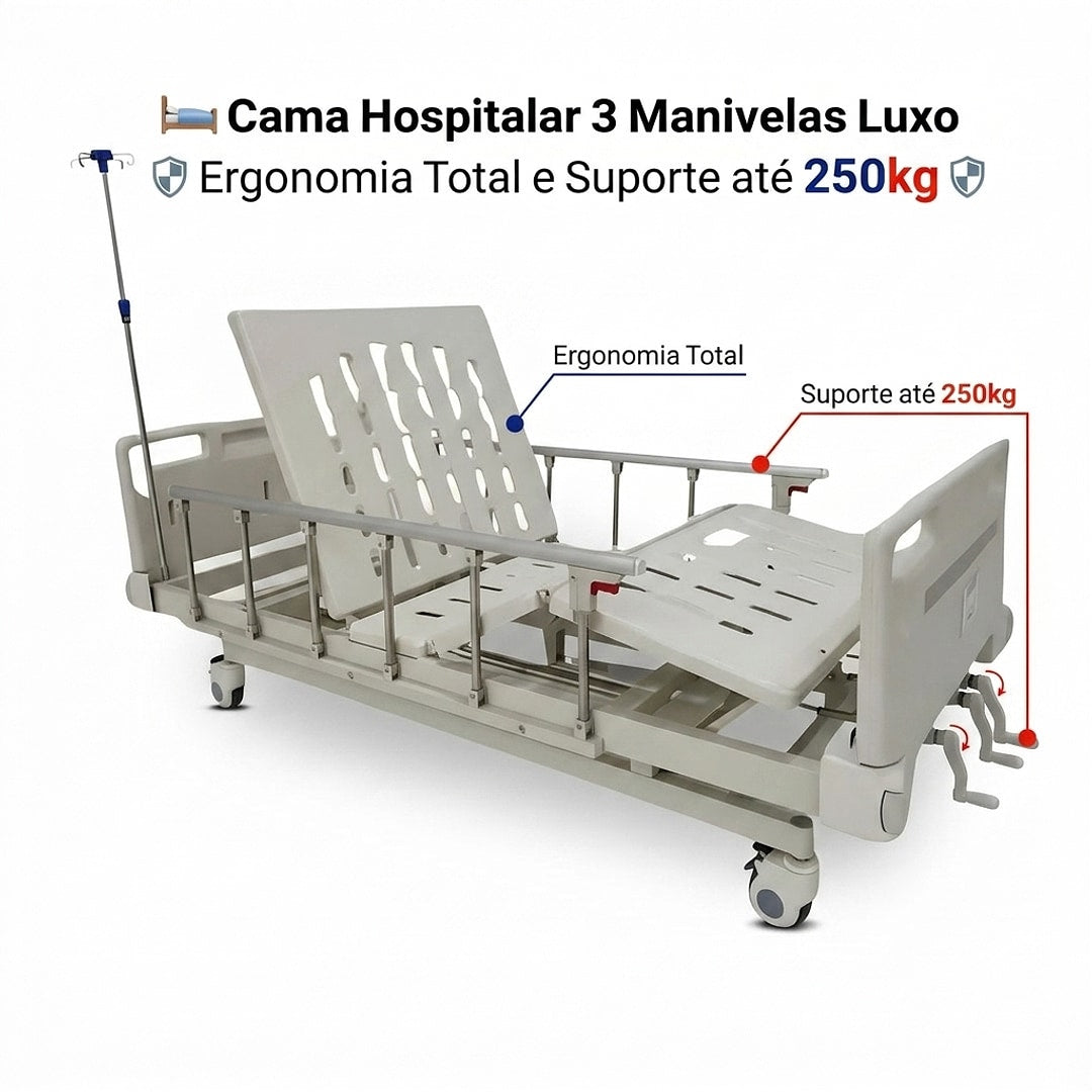 Cama Hospitalar 3 Manivelas até 250kg - Supermedy