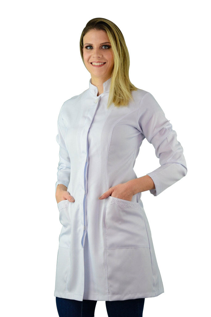 Jaleco Feminino Manga Longa Gola Padre C/ Renda Gabardine Namaste