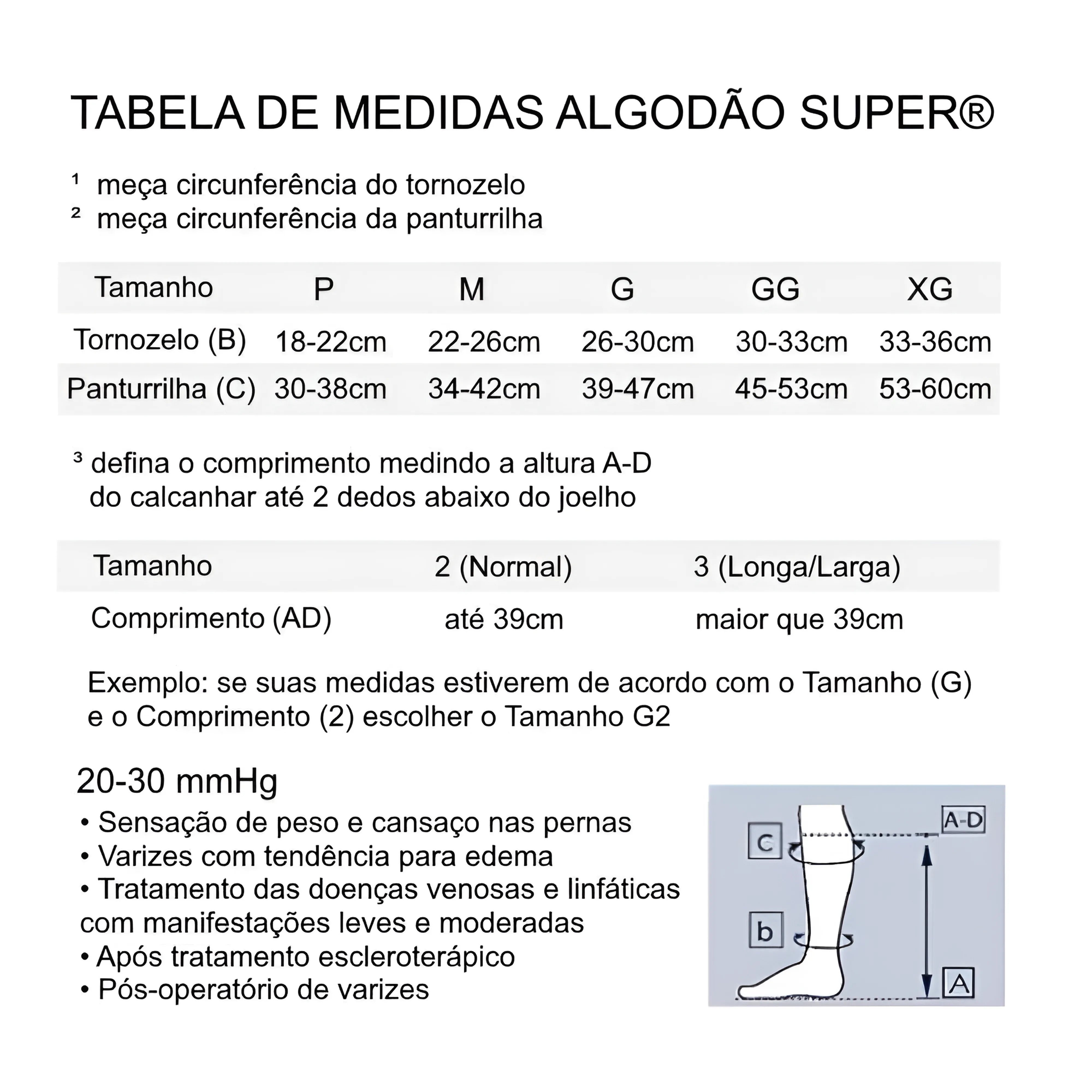 Meia de Compressão 3/4 Sigvaris Algodão Super 20-30 mmHg