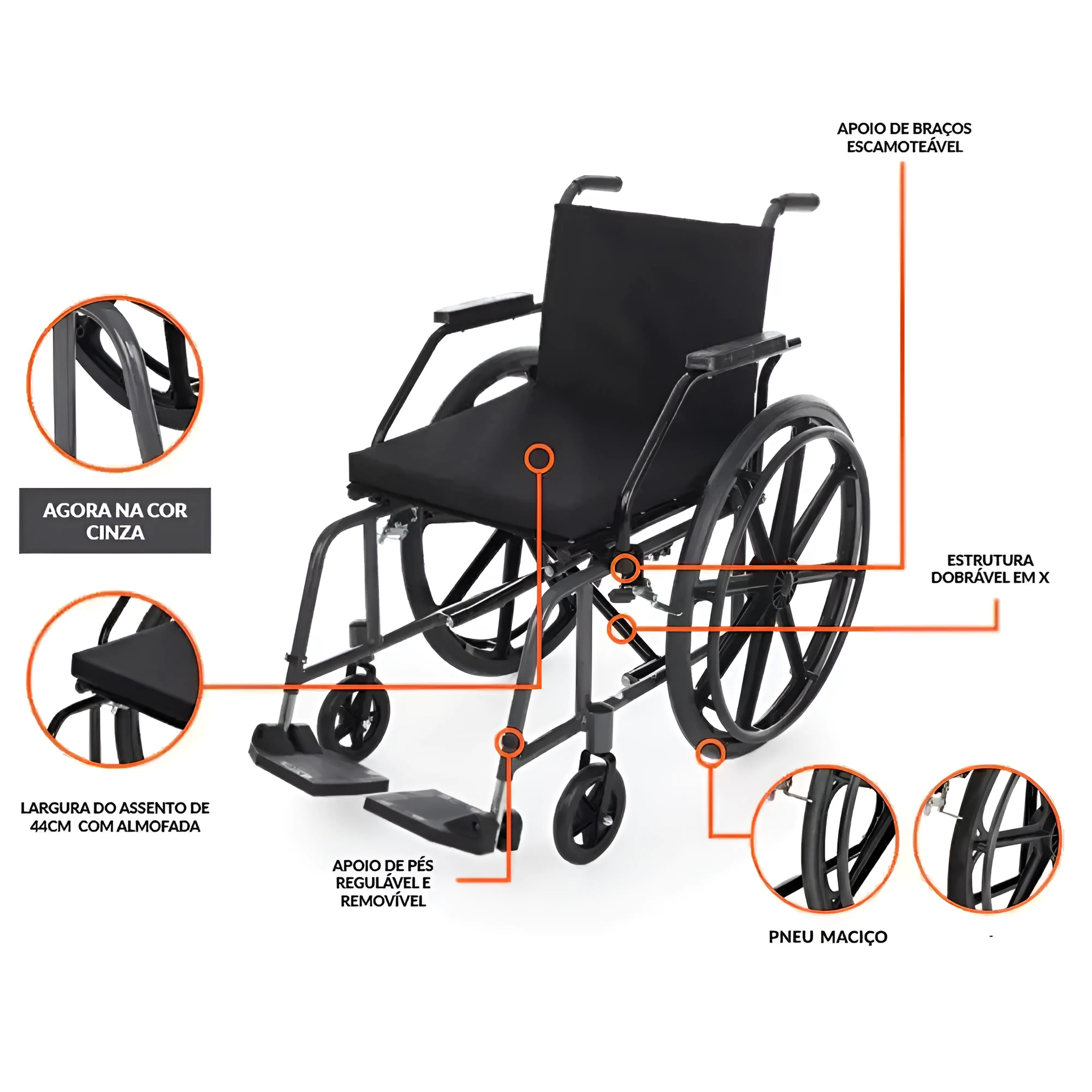 Cadeira de Rodas Pratica 44cm Pneu Maciço Prolife