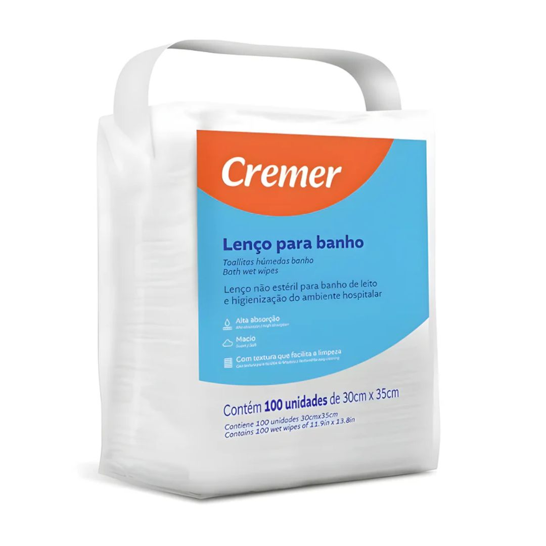 Lenço p/ Banho e Higienização 30cm x 35cm c/ 100 und Cremer + E-book