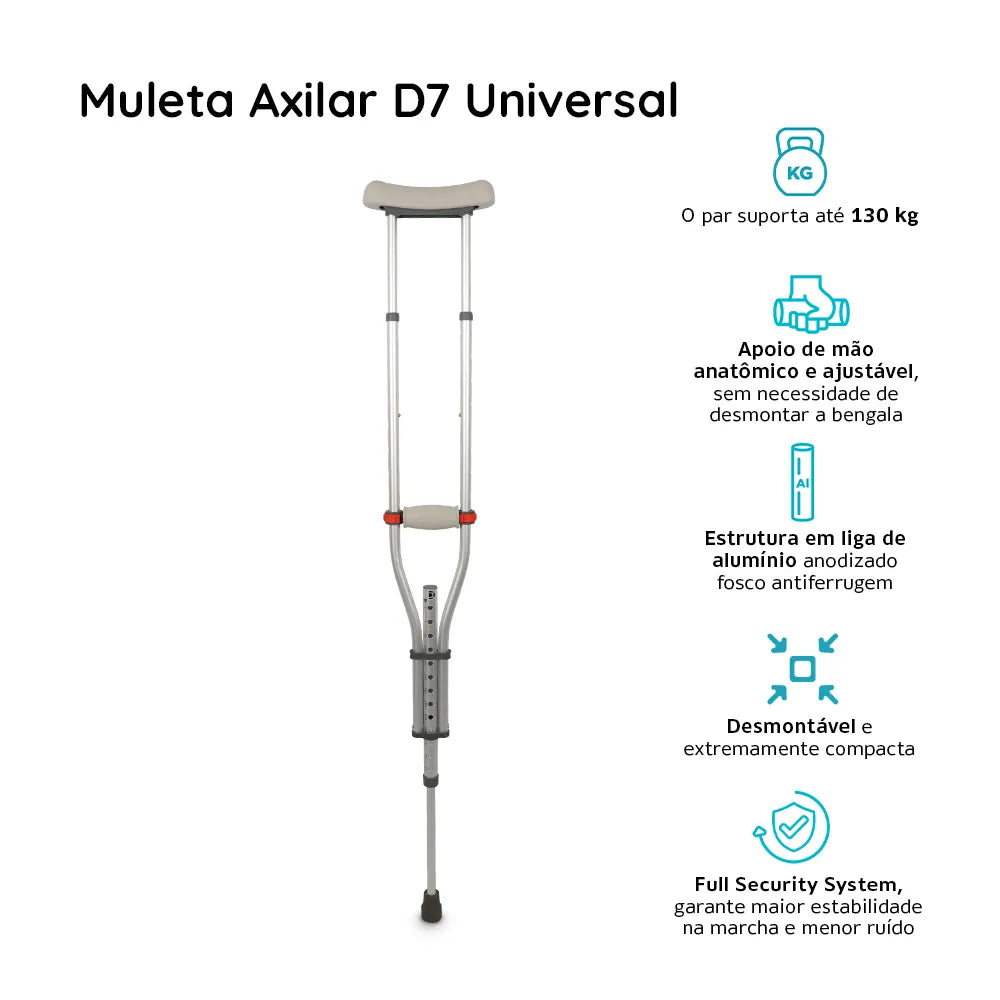Muleta Axilar D7 Universal em Alumínio Par - Dellamed