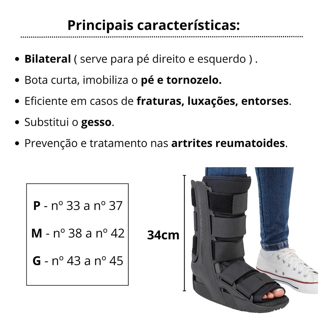 Bota Standard Preta Curta Imobilizadora - Hidrolight