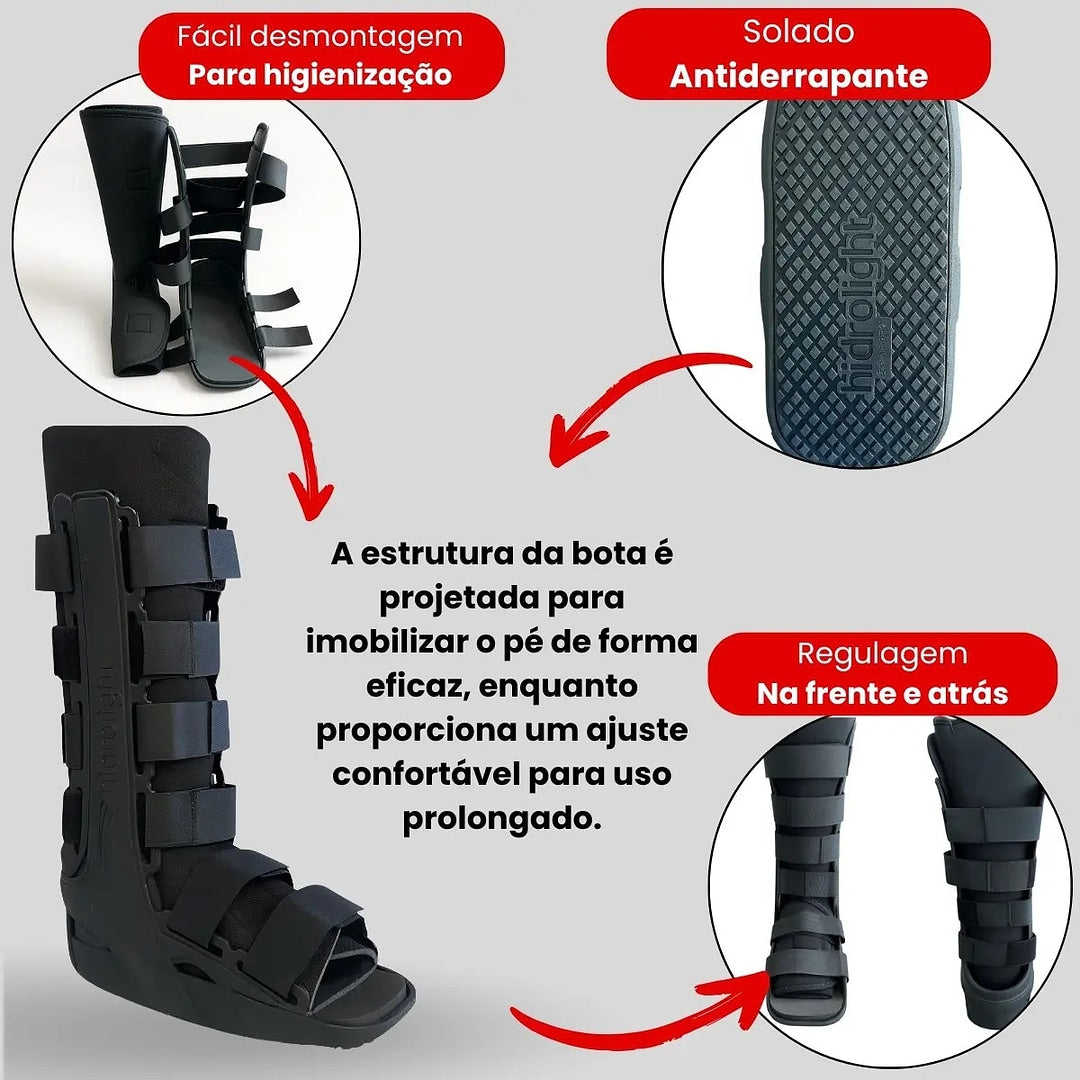 Bota Ortopédica Imobilizadora Longa Preta - Hidrolight