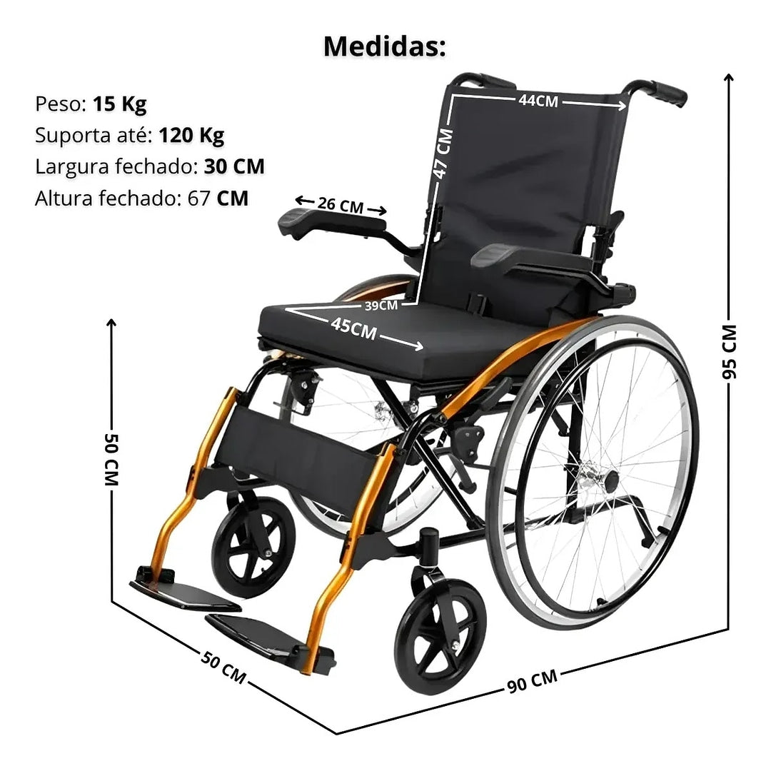 Cadeira de Rodas em Alumínio Dobrável Modelo D600 POP - Dellamed - 44cm