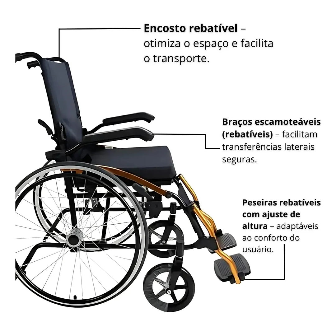 Cadeira de Rodas em Alumínio Dobrável Modelo D600 POP - Dellamed - 44cm