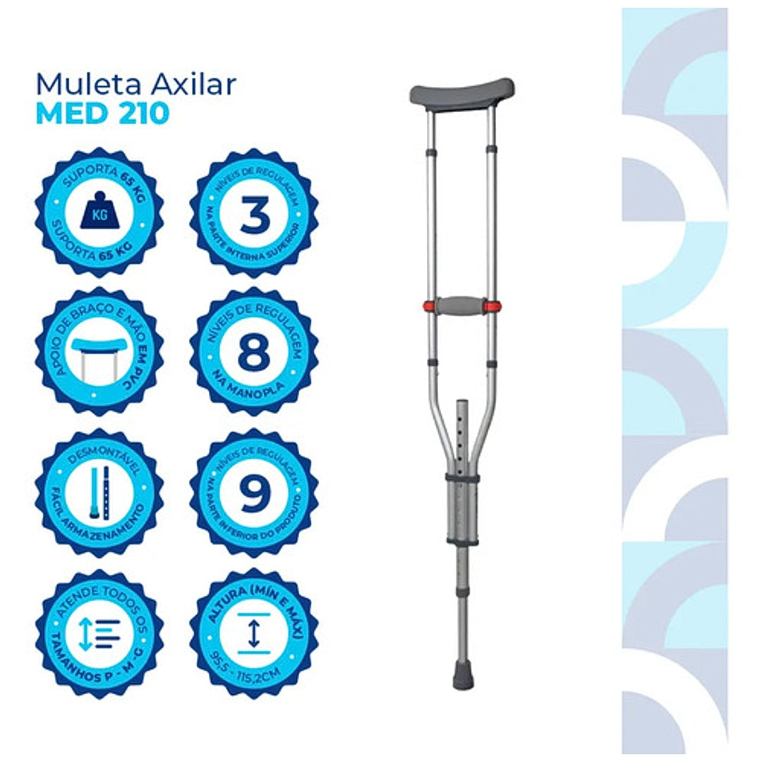Par Muleta Axilar Aluminio Universal Desmontável - Live Well MED 210