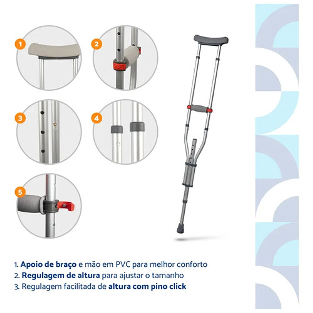 Par Muleta Axilar Aluminio Universal Desmontável - Live Well MED 210