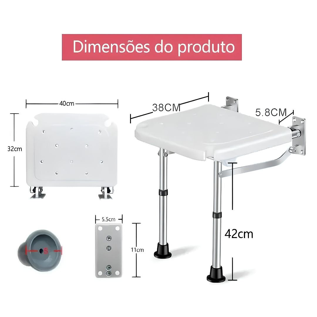Banco Dobrável de Parede com Barra de Chão em Alumínio - Supermedy