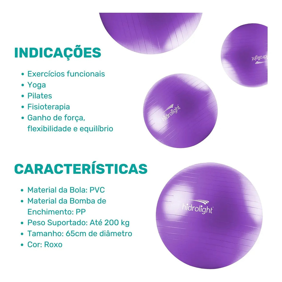 Bola de Exercícios Roxa 65 cm - Hidrolight - Pilates, Yoga e Fisioterapia