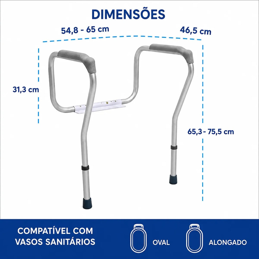 Alça Suporte para Vaso Sanitário Ajustável em Alumínio 135kg - Medicine Live Well