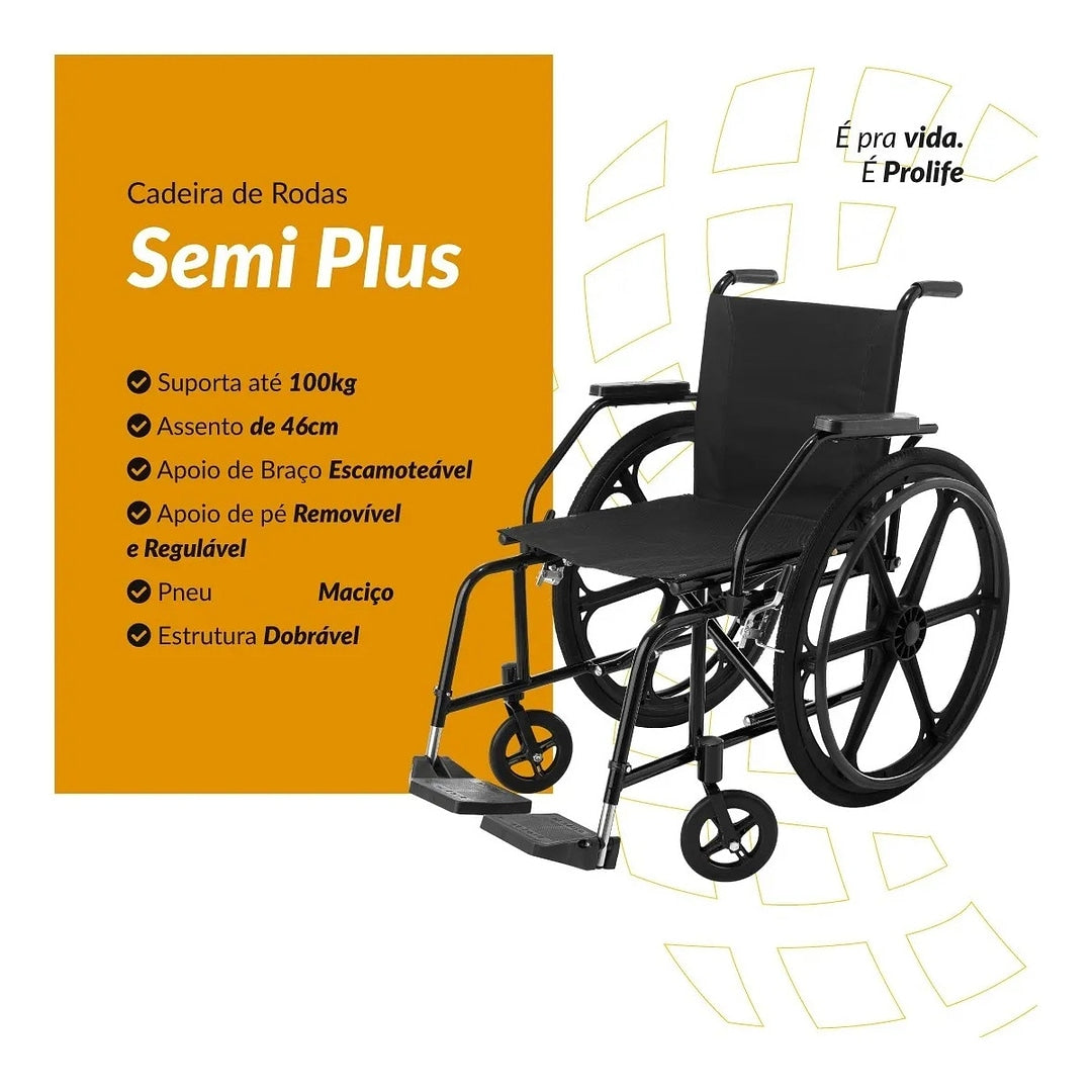 Cadeira de Rodas Prática Maciço 46cm - Prolife