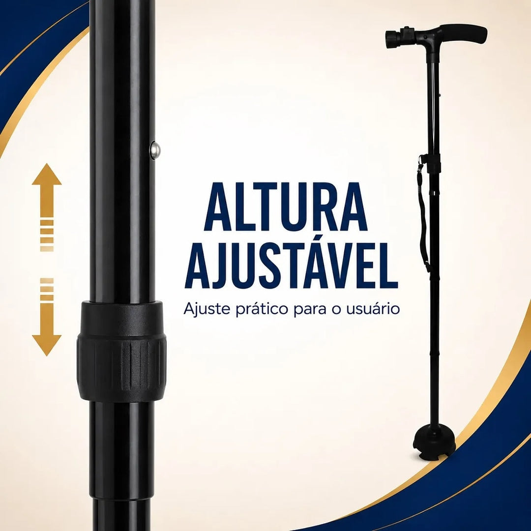 Bengala Ortopédica Dobrável com Luz LED e 4 Apoios - Supermedy