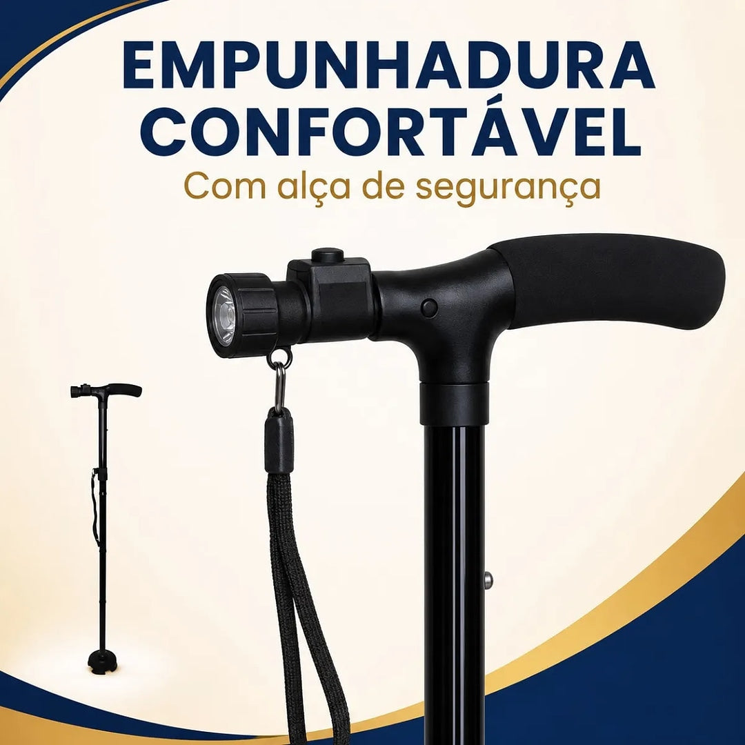 Bengala Ortopédica Dobrável com Luz LED e 4 Apoios - Supermedy