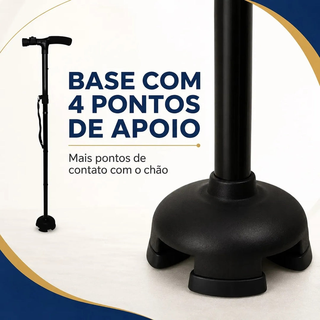 Bengala Ortopédica Dobrável com Luz LED e 4 Apoios - Supermedy