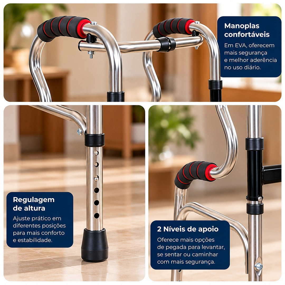 Andador em Aço Inoxidável 2 Níveis Articulado - Longevitech