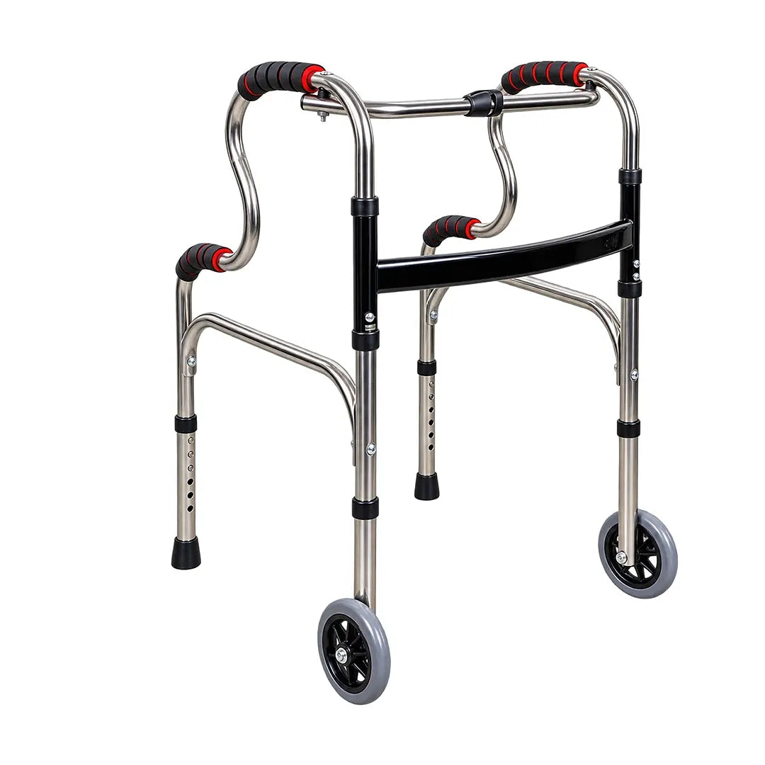 Andador em Aço Inoxidável 2 Níveis Articulado com Rodas - Longevitech