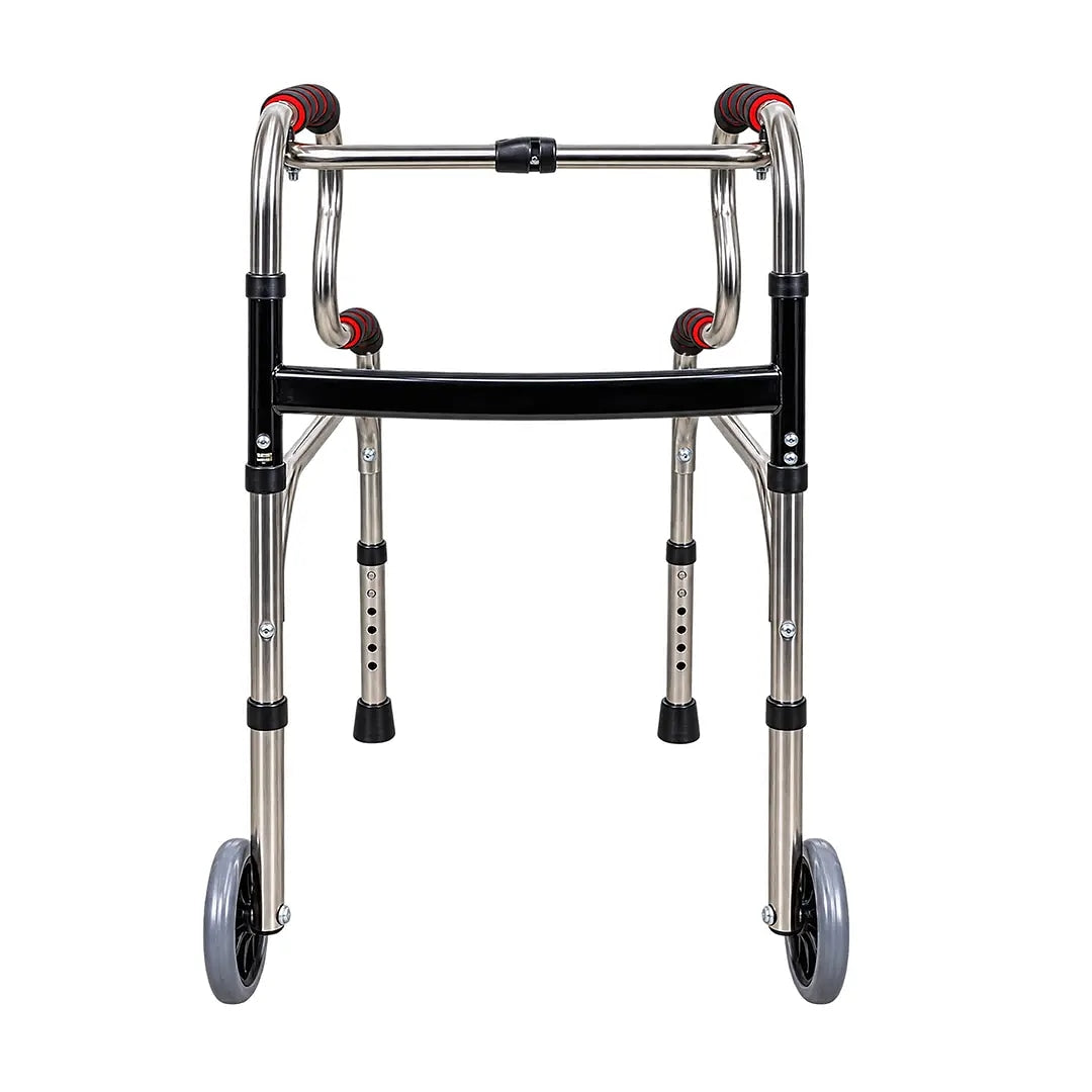 Andador em Aço Inoxidável 2 Níveis Articulado com Rodas - Longevitech