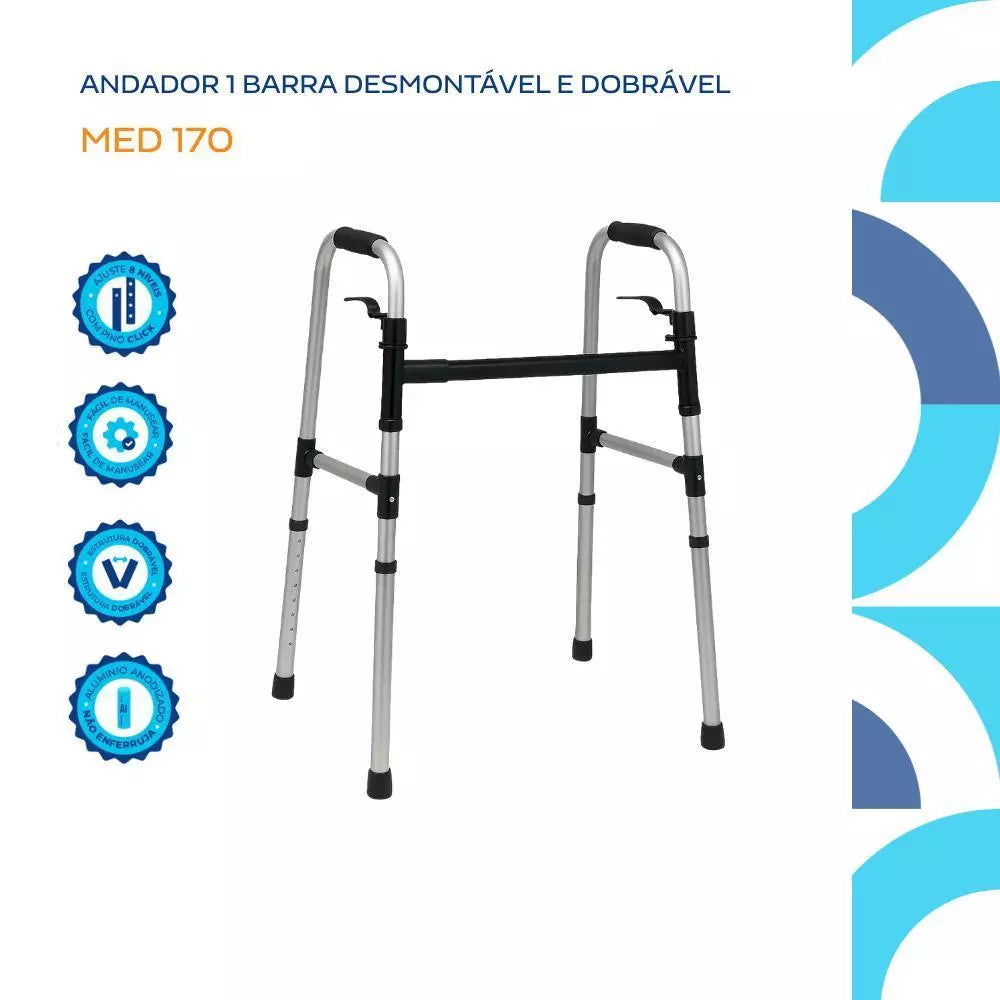 Andador 1 Barra Desmontável e Dobrável - Live Well