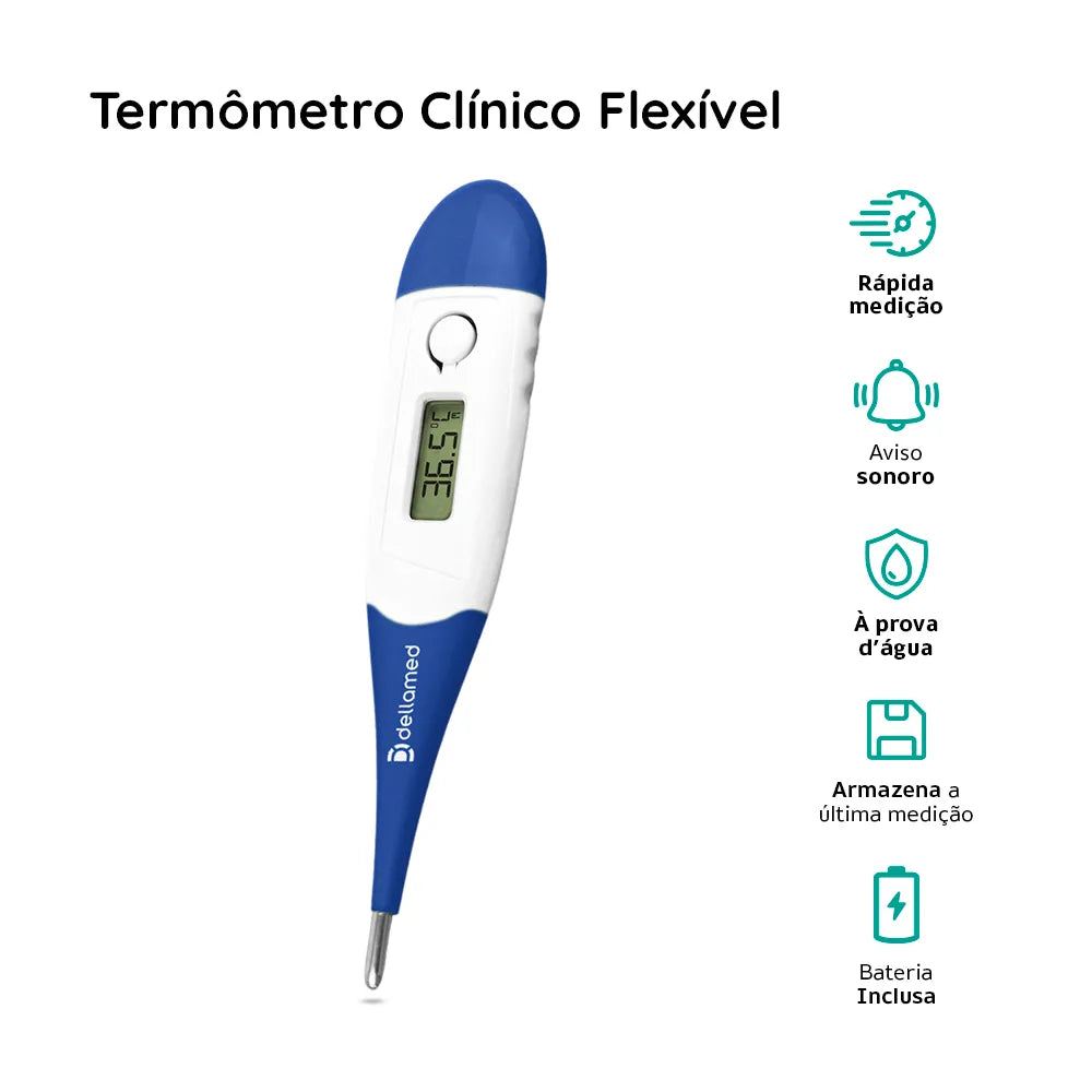 Termômetro Digital Clínico Haste Flexível Azul Dellamed